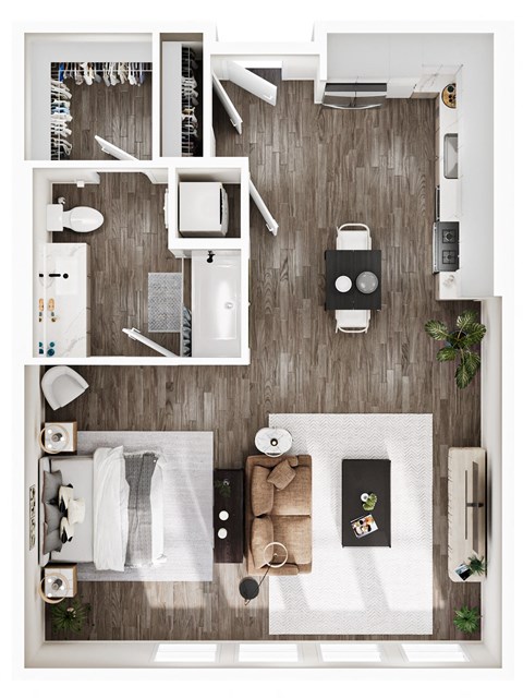 Floor plan for studio, 1 bath, 667 sqft